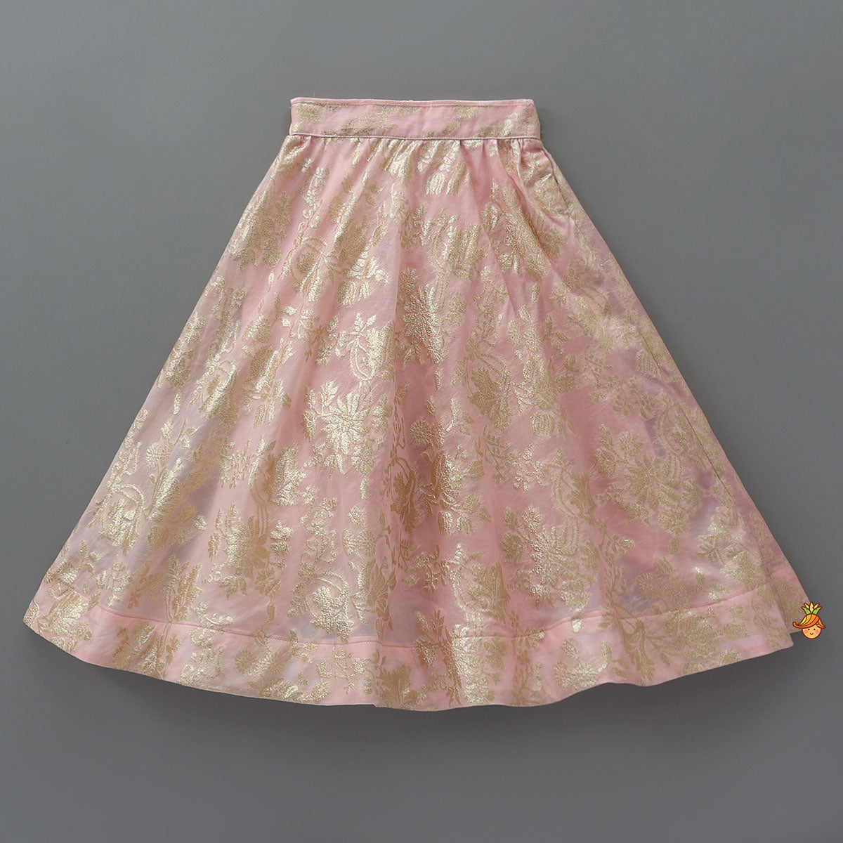 Pre Order: Fabric Flower Embellished Chanderi Crop Top And Lehenga With Net Dupatta