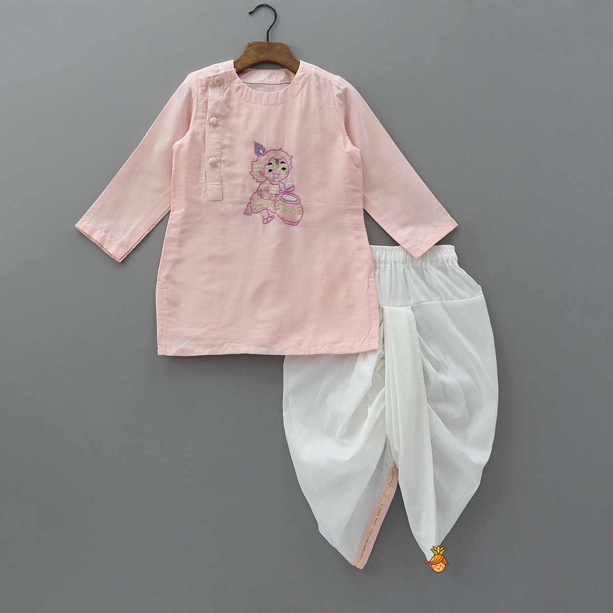 Pre Order: Krishna Applique Kurta And Gota Lace Detailed Dhoti