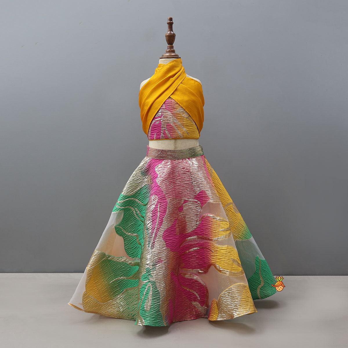 Pre Order: Open Back Halter Neck Style Crop Top And Lehenga