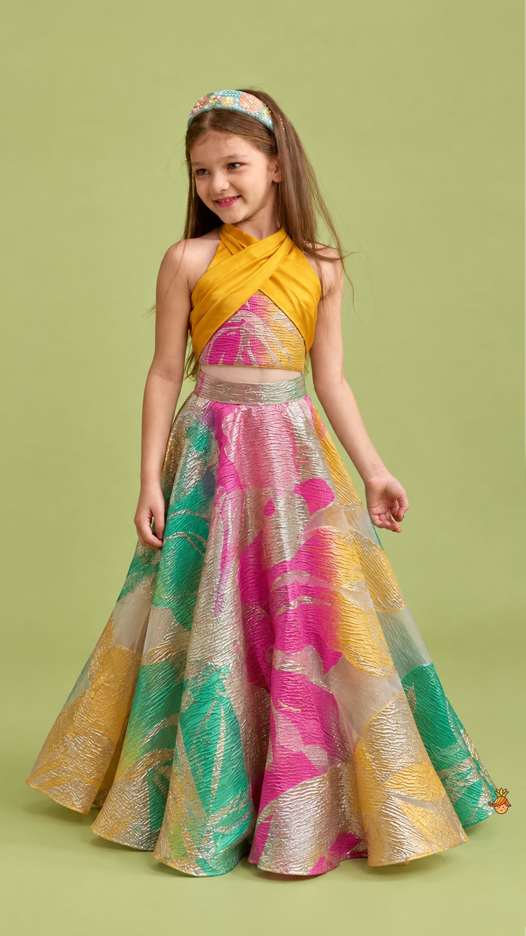 Pre Order: Open Back Halter Neck Style Crop Top And Lehenga