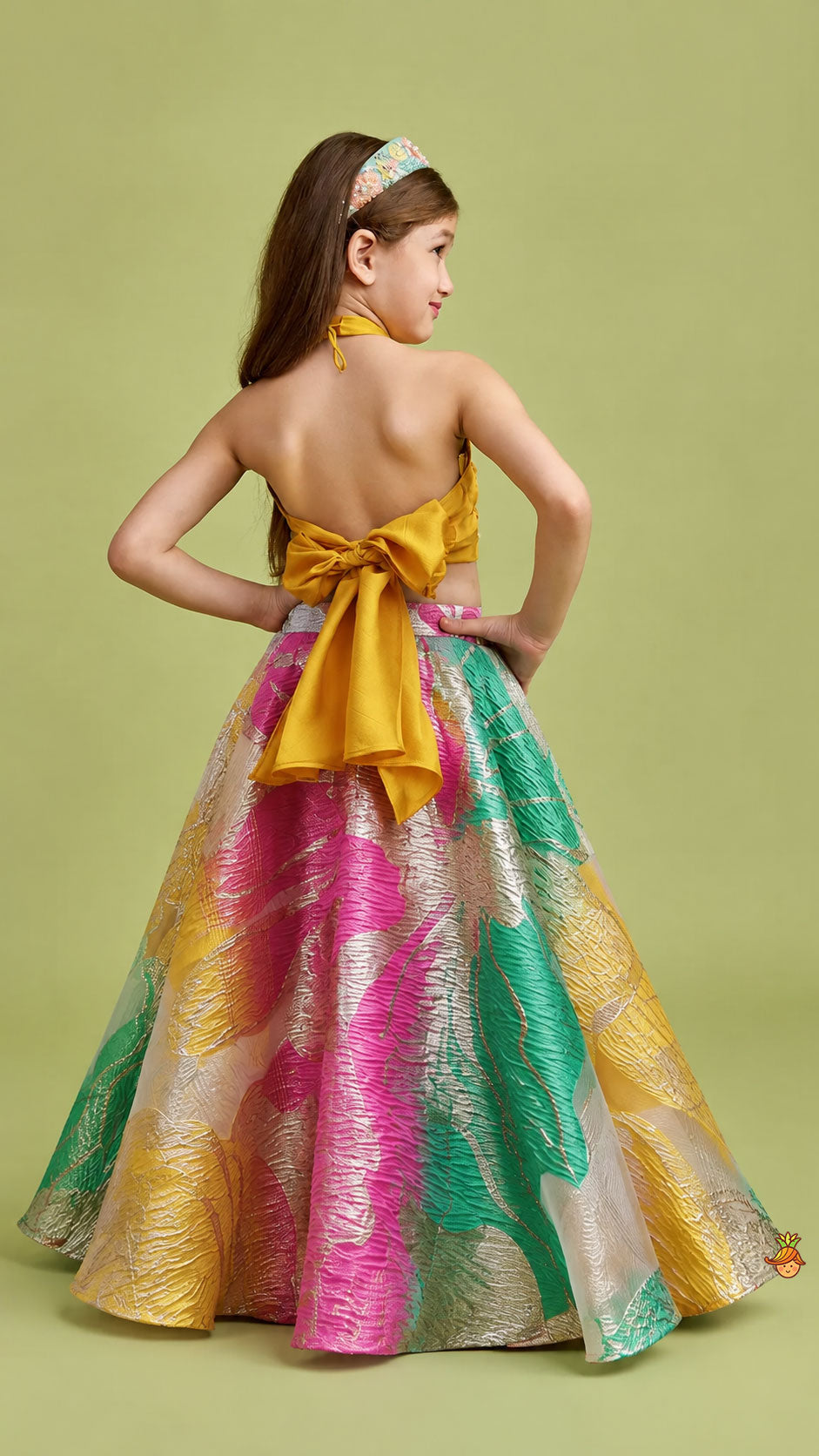 Pre Order: Open Back Halter Neck Style Crop Top And Lehenga