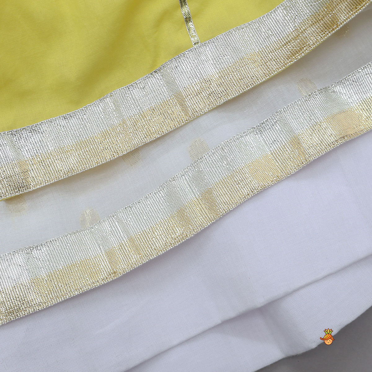 Pre Order: Lotus Applique Work Crop Top And Layered Lehenga With Dupatta And Matching Headband