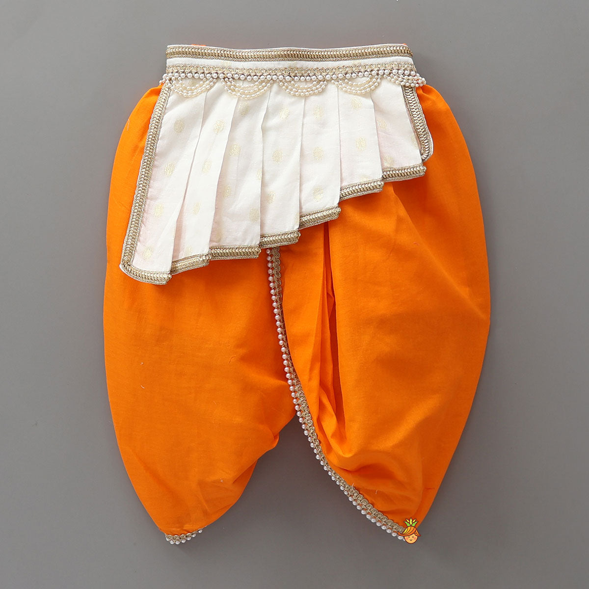 Pre Order: Festive Dhoti Set With Matching Stole And Waist Belt With Headband