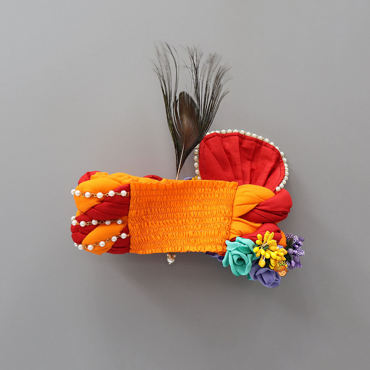 Fabric Flower-Embellished Headband With Detachable Mor Pankh