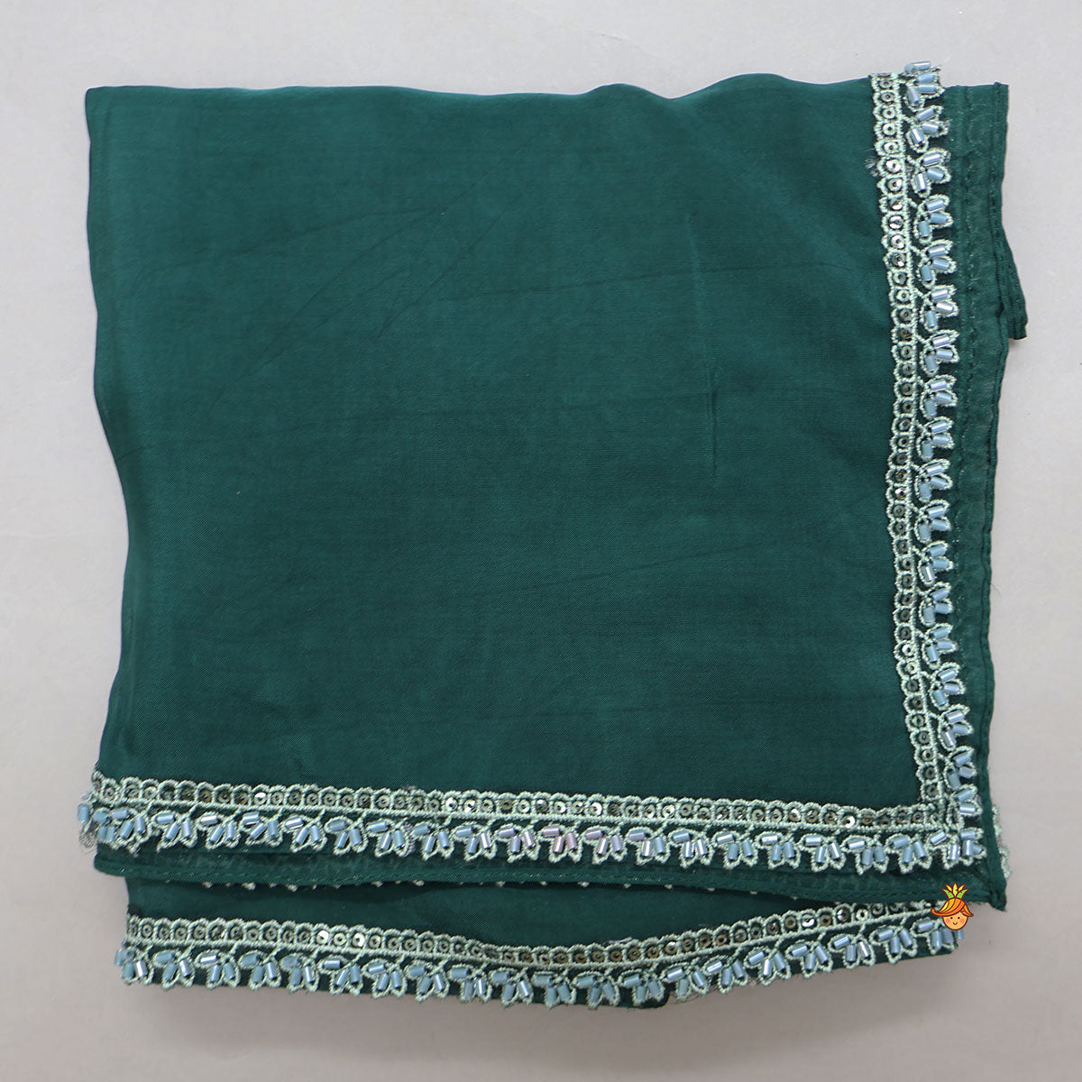 Pre Order: Scalloped Hem Crop Top And Printed Lehenga With Matching Dupatta