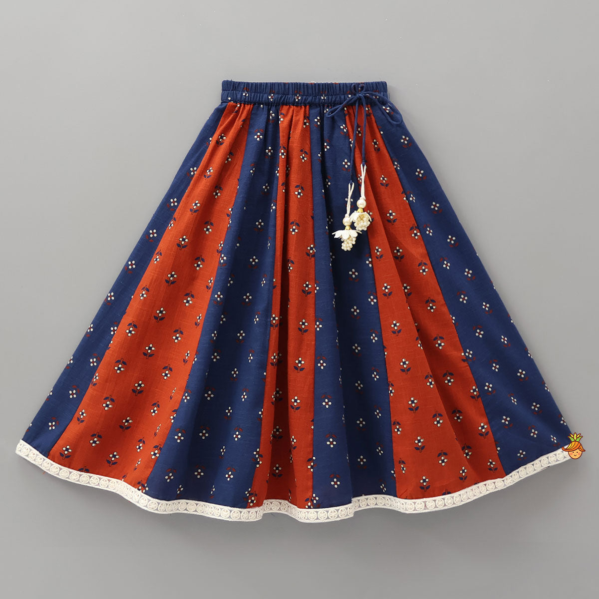 Contrasting Yoke Top And Lehenga With Net Dupatta