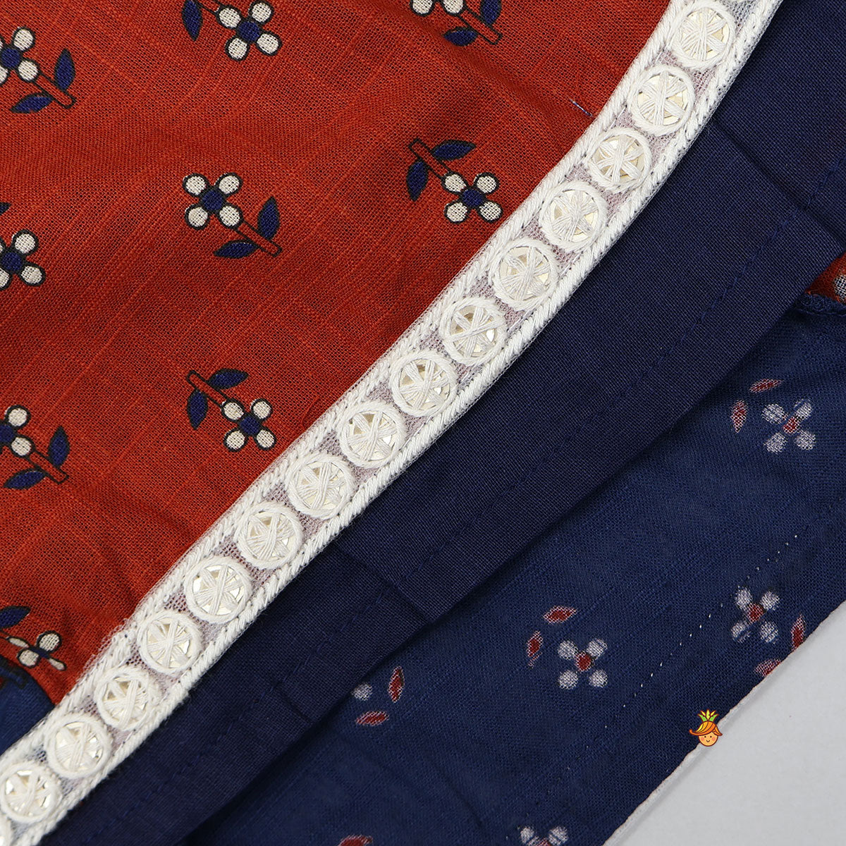 Contrasting Yoke Top And Lehenga With Net Dupatta