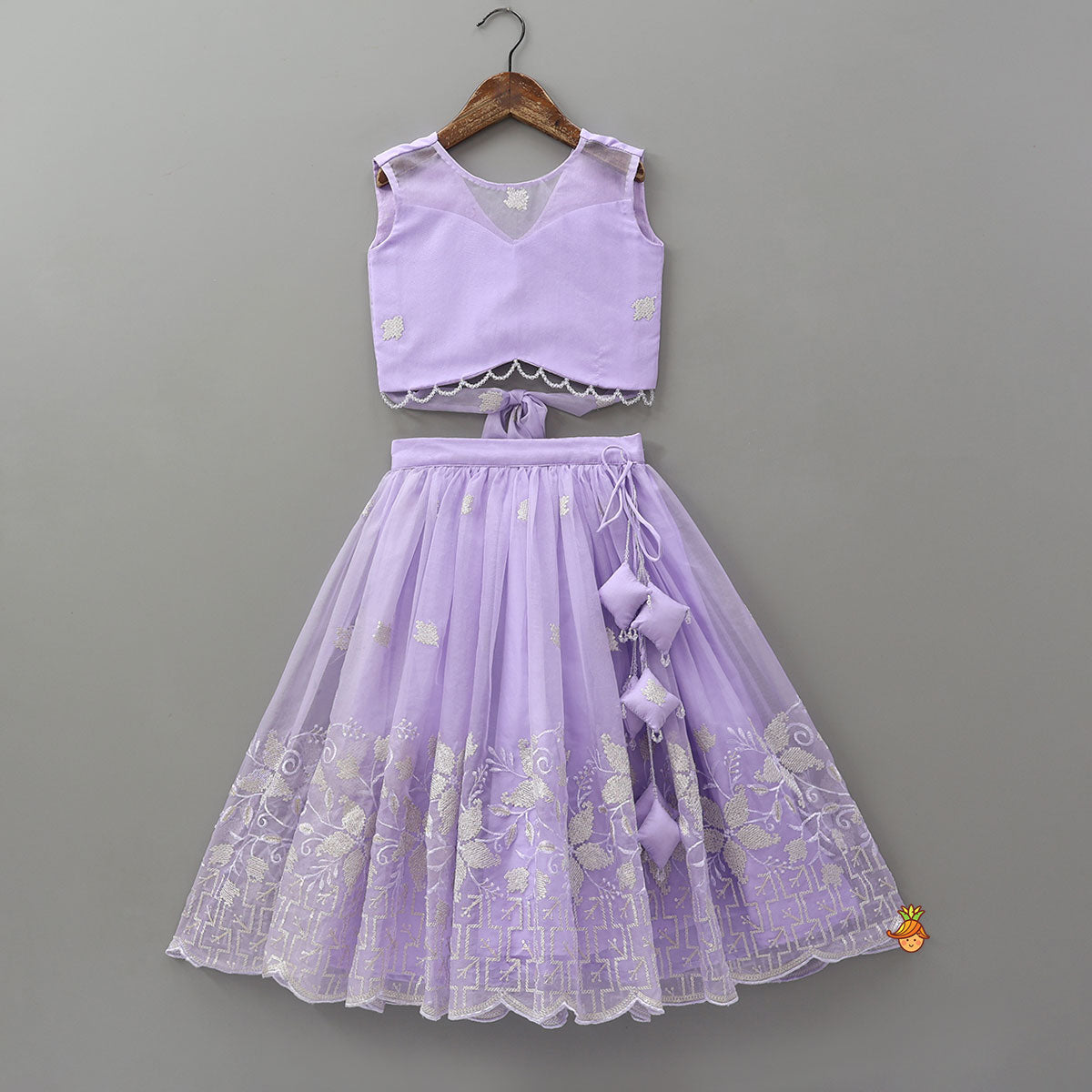 Pre Order: Gorgeous Organza Top And Lehenga With Tassels Detailing