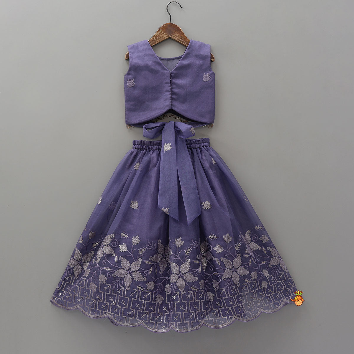 Pre Order: Organza Top And Lehenga With Tassels Detailing