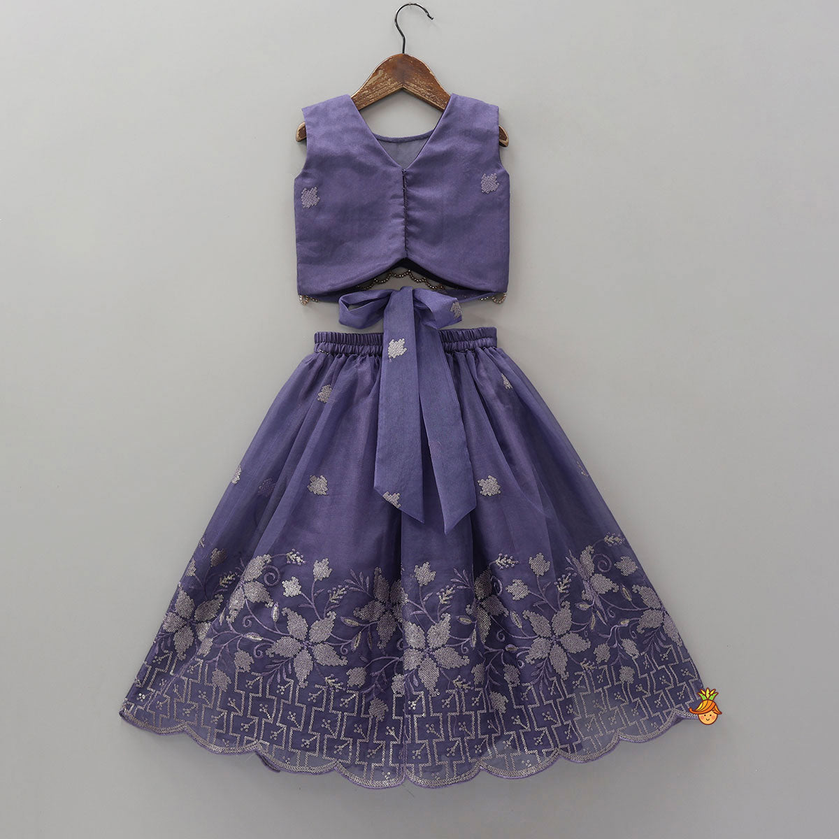Pre Order: Organza Top And Lehenga With Tassels Detailing