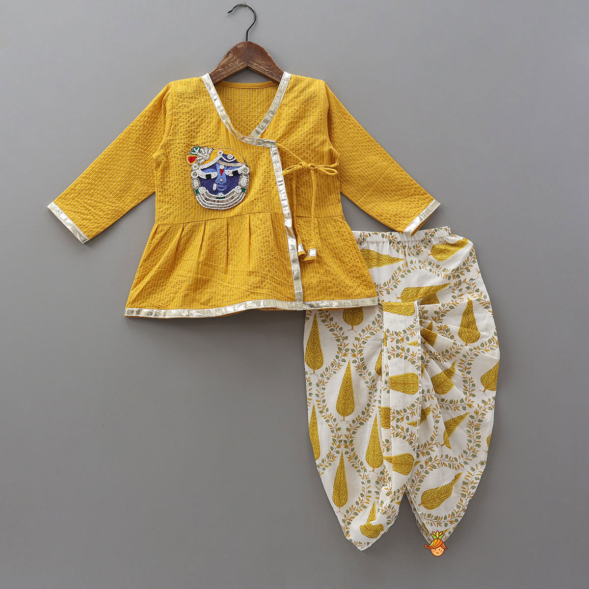 Pre Order: Hand Woven Patch Work Kurta And Dhoti With Matching Head Band