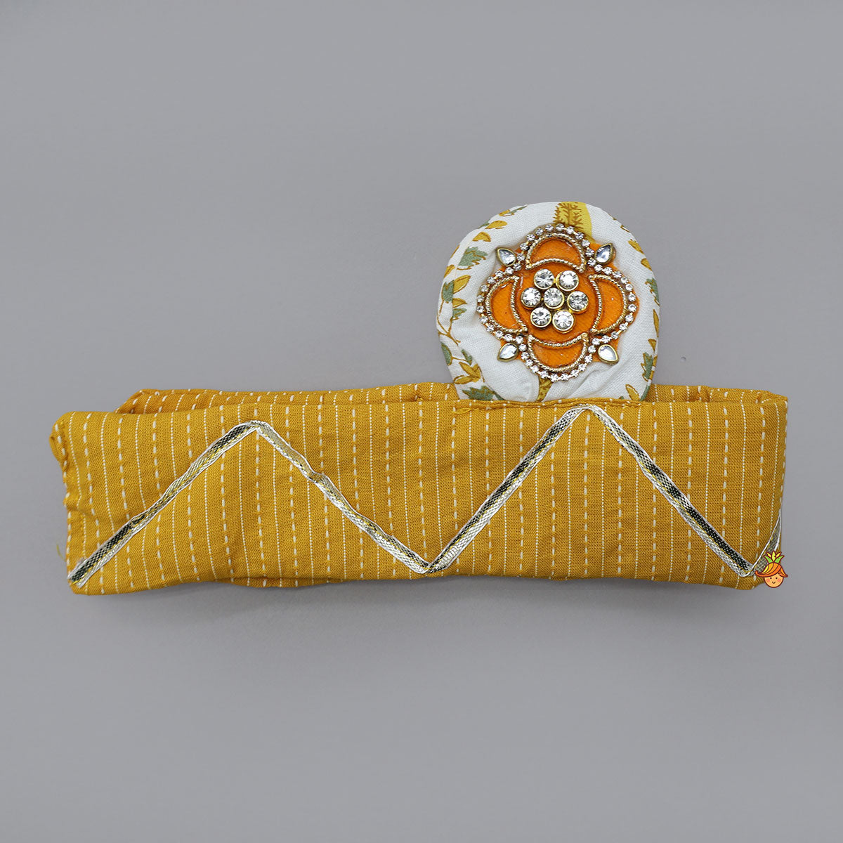 Pre Order: Hand Woven Patch Work Kurta And Dhoti With Matching Head Band