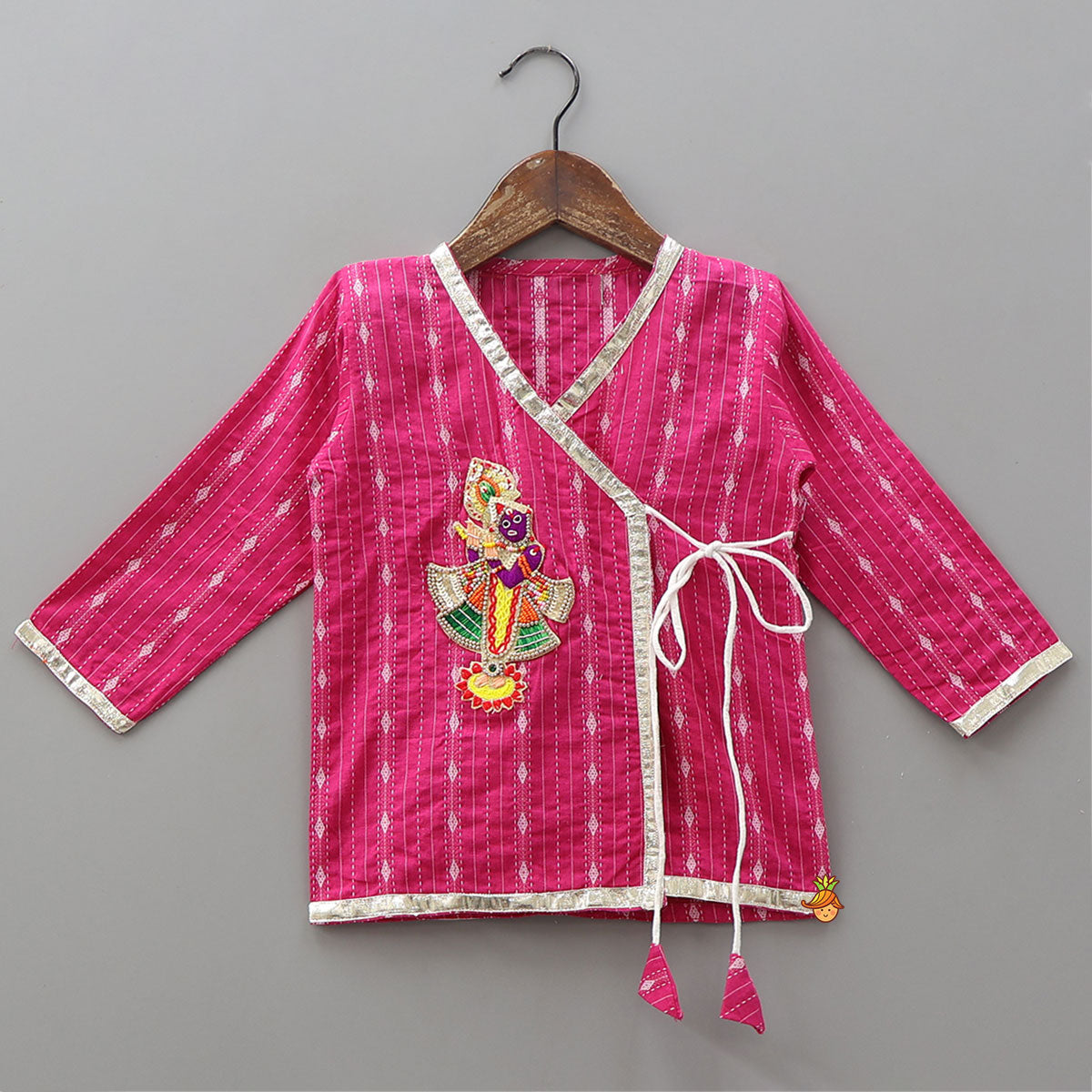 Pre Order: Krishna Hand Embroidered Kurta And Dhoti Style Pant With Matching Mukut