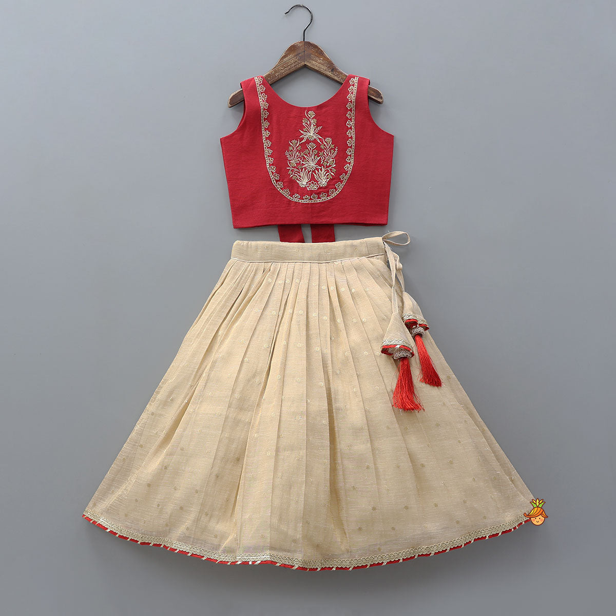 Pre Order: Back Bow Detail Crop Top And Pleated Lehenga
