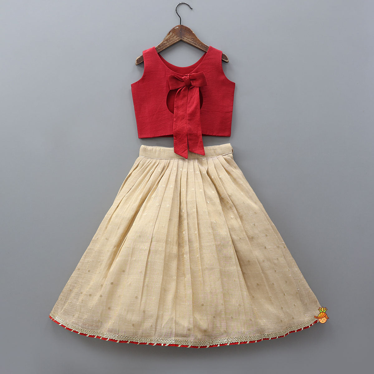 Pre Order: Back Bow Detail Crop Top And Pleated Lehenga