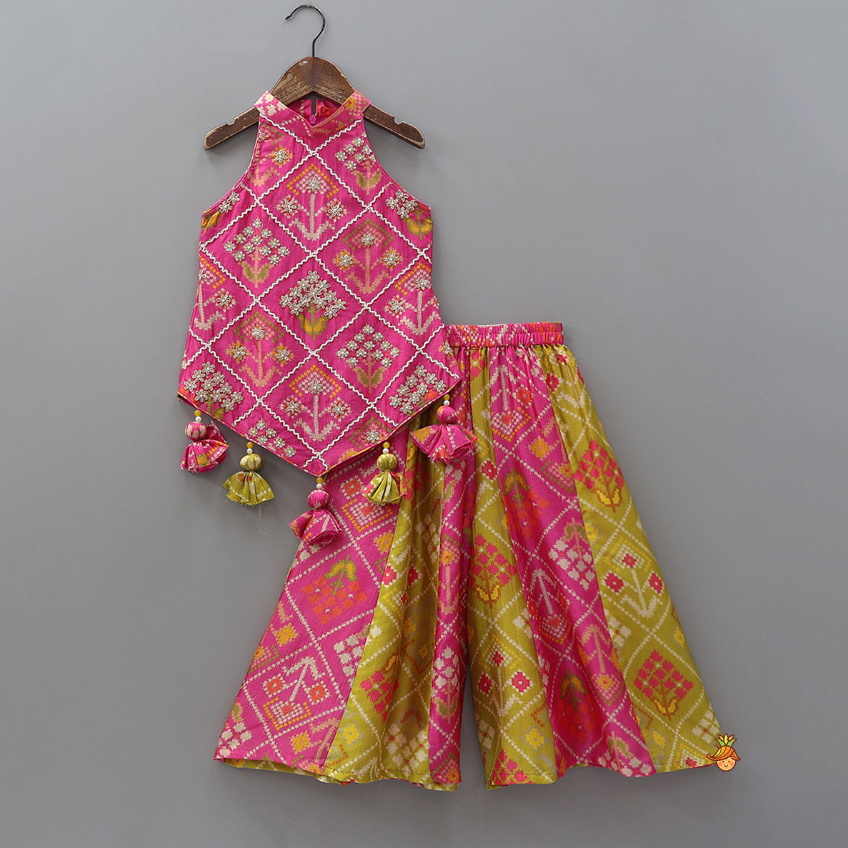 Pre Order: atola Inspired Embroidered Halter Top With Flared Palazzo