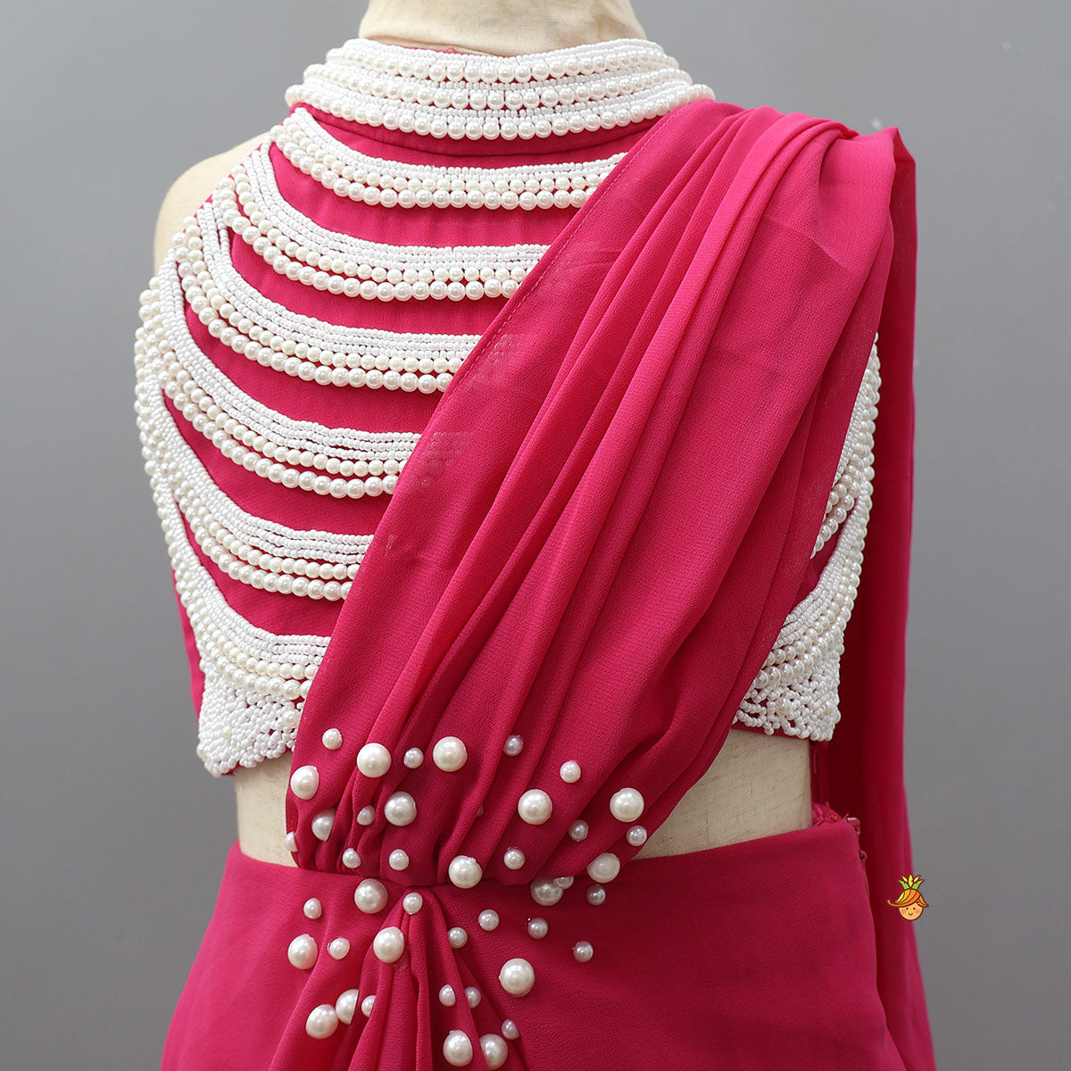 Elegant Faux Pearls Detailed Pre Draped Saree