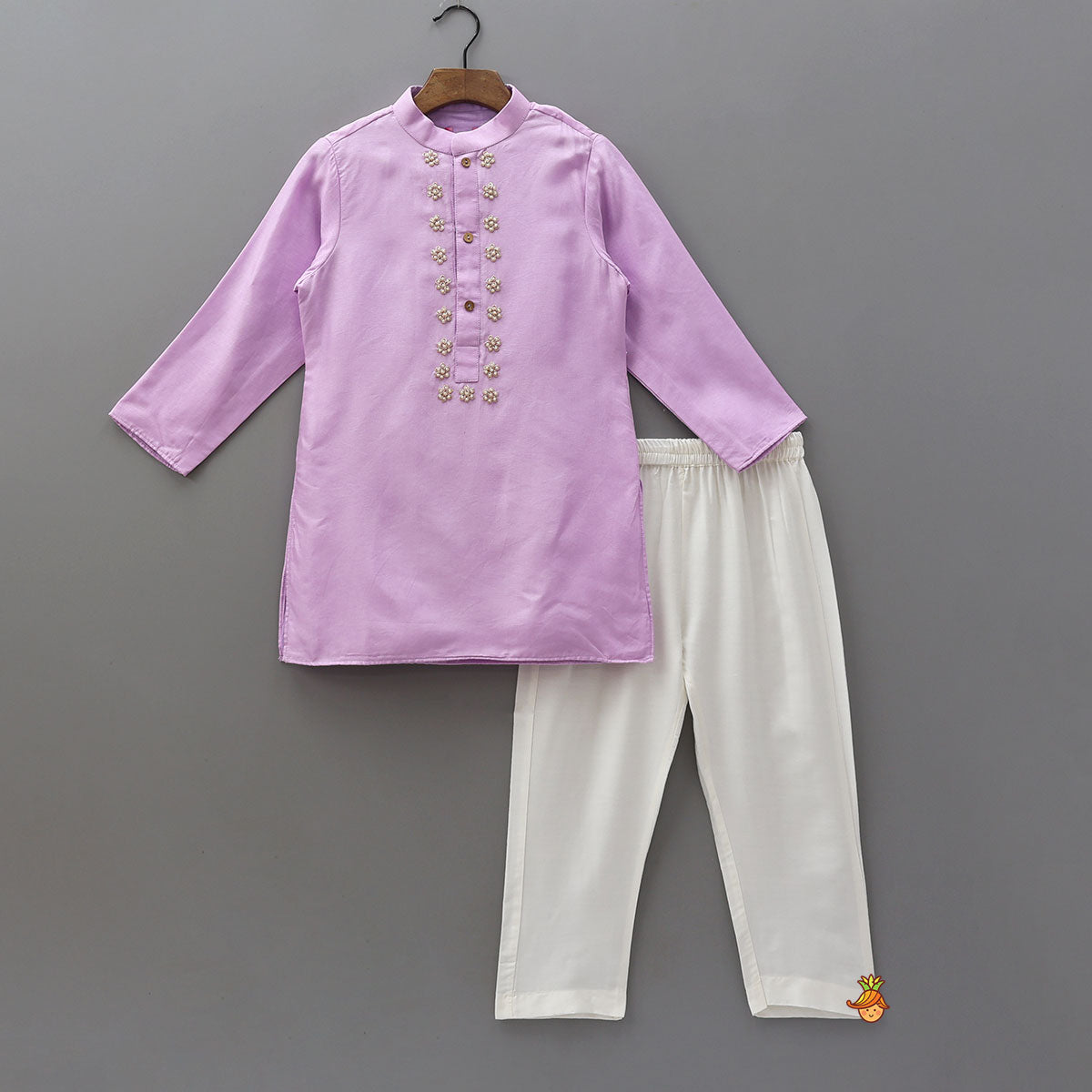 Pre Order: Hand-Embroidered Bead-Embellished Silk Kurta And Pyjama