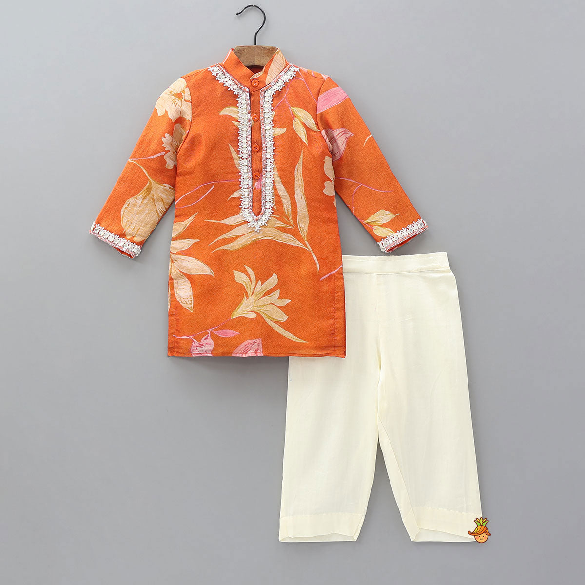 Shimmery Faux Mirror Hand Embroidered Floral Print Kurta With Pyjama