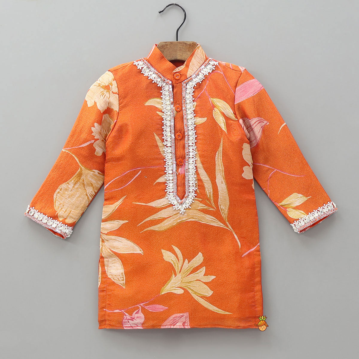 Shimmery Faux Mirror Hand Embroidered Floral Print Kurta With Pyjama