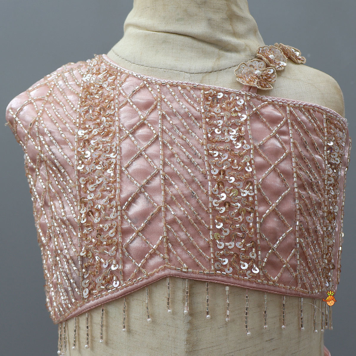 Pre Order: Gorgeous Sheen One Shoulder Crop Top And Lehenga With Stylish Ruffle Dupatta