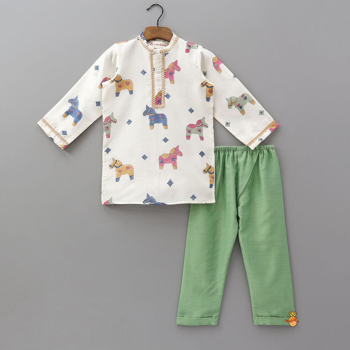 Chanderi Hand Block Print Kurta With Pyjama
