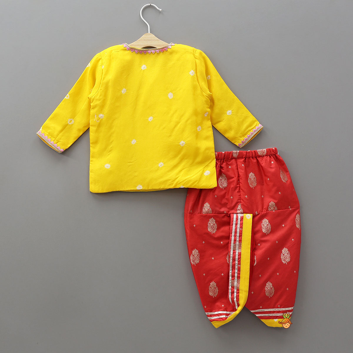 Pre Order: Silk Angarkha Style Kurta With Dhoti And Matching Mukut