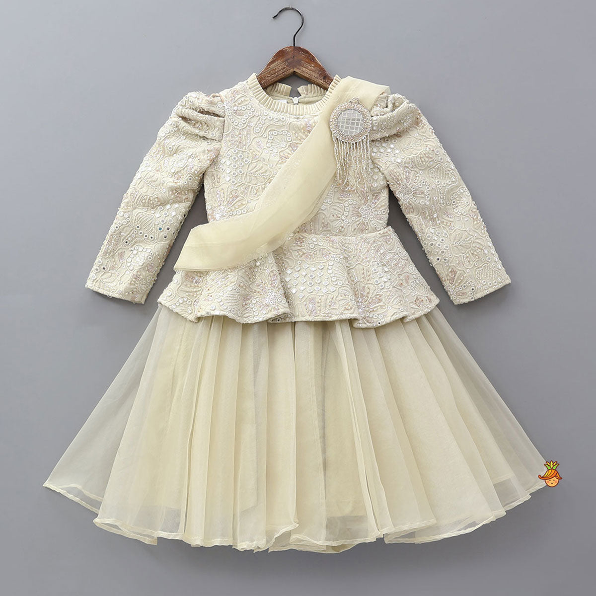 Pre Order: Heavy Embroidered Kurti With Attached Organza Dupatta