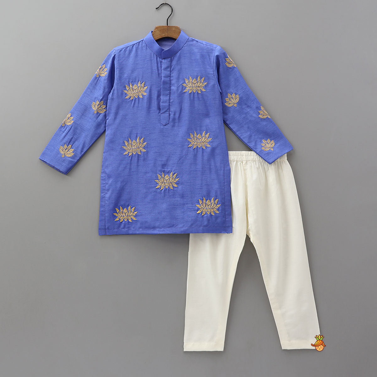 Contrasting Embroidered Kurta And Pyjama