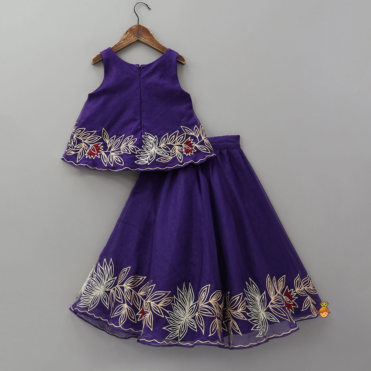 Pre Order: Floral Embroidered Top And Lehenga With Ruffled Dupatta