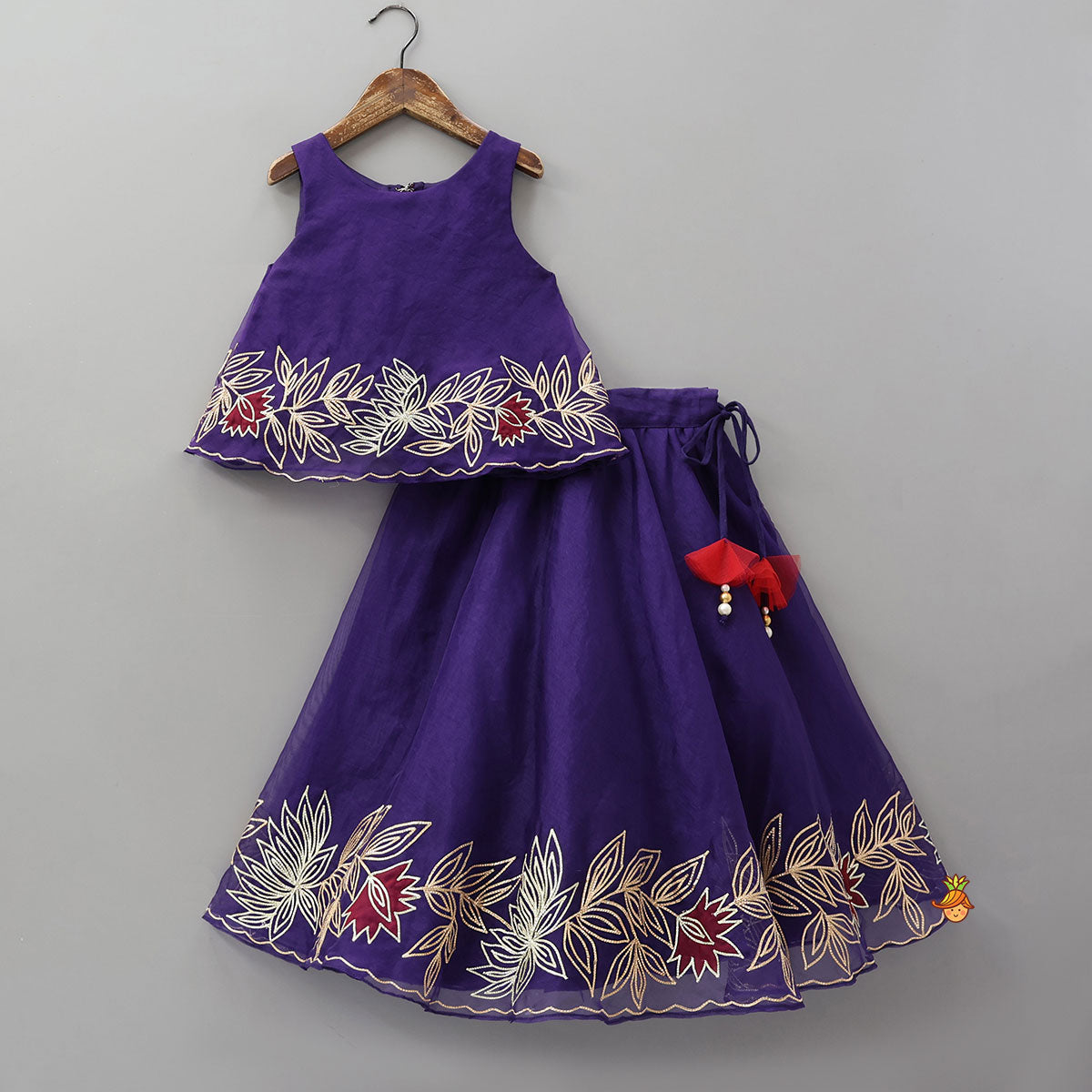 Pre Order: Floral Embroidered Top And Lehenga With Ruffled Dupatta