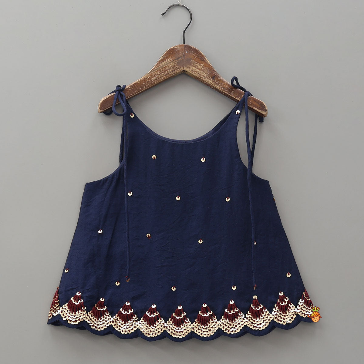 Pre Order: Stylish Tie-Up Hand Embroidered Scallop Top With Printed Palazzo