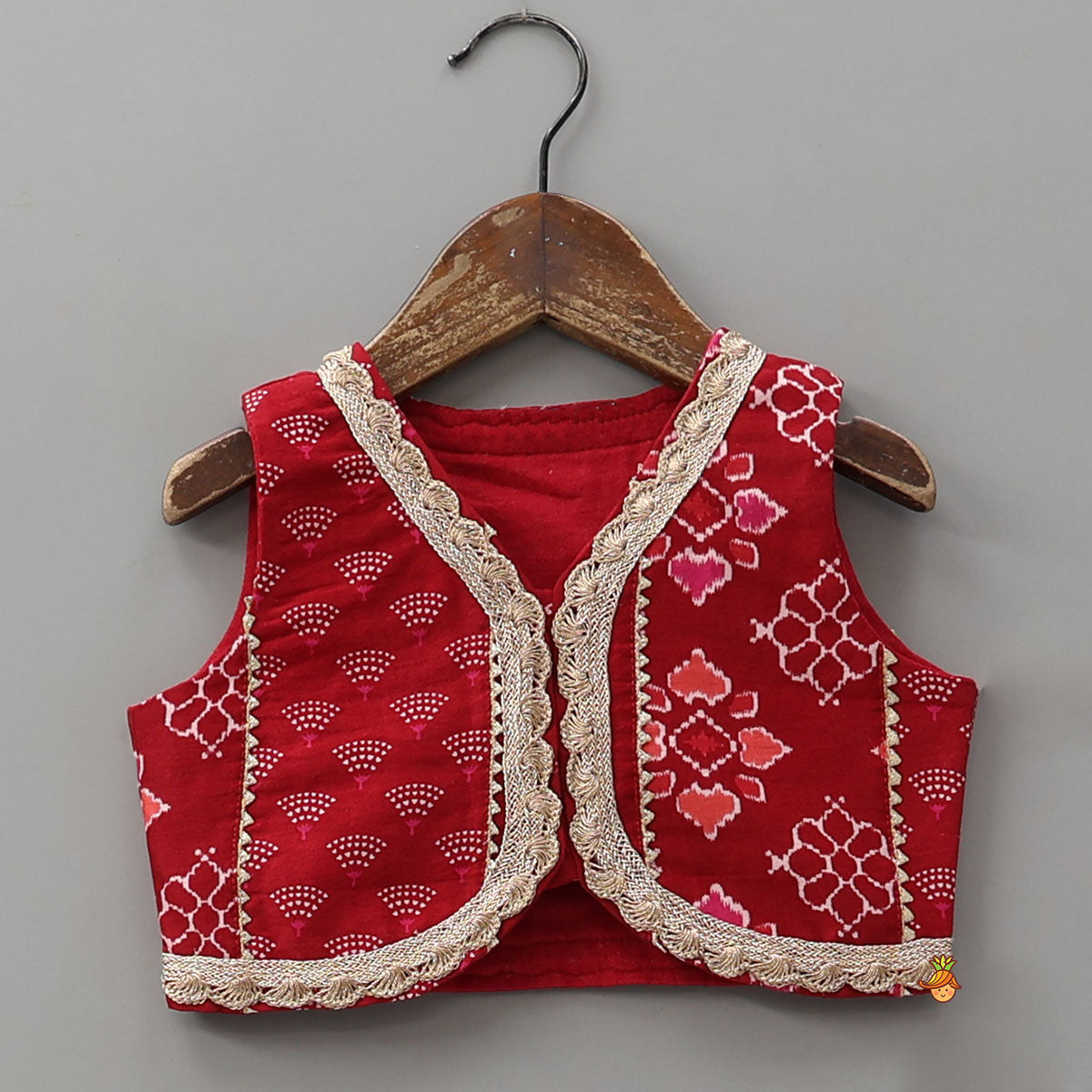 Pre Order: Printed Lace Work Chanderi Crop Top And Lehenga