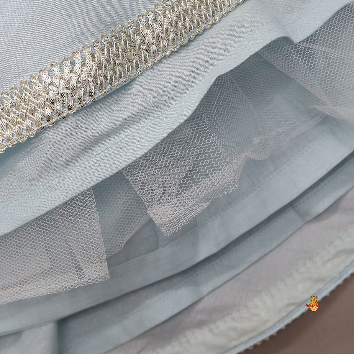 Pre Order: Gota Embroidered Strappy Top With Flared Lehenga And Dupatta