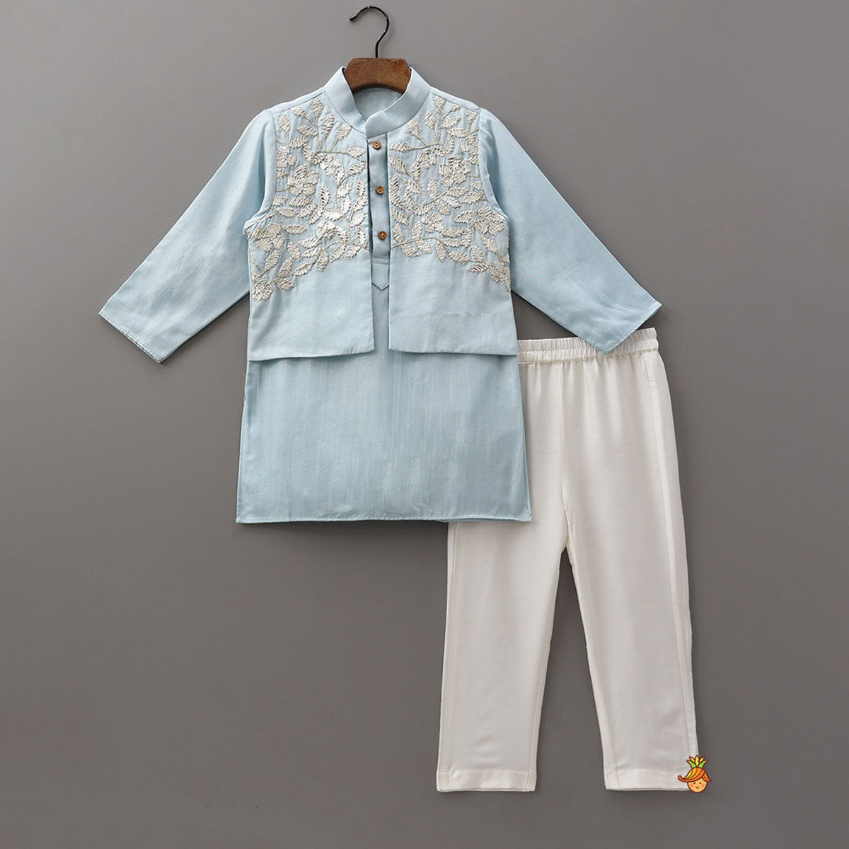 Pre Order: Faux Jacket Style Gota Embroidered Kurta With Pyjama