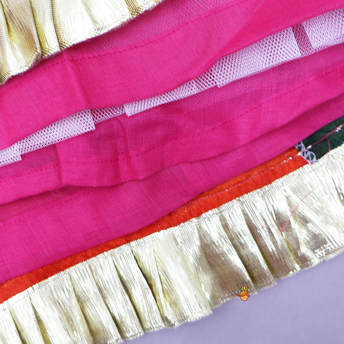 Pre Order: Bandhani Printed Tie-Up Strap Crop Top And Lehenga With Bandhana And Mirror Hair Clip