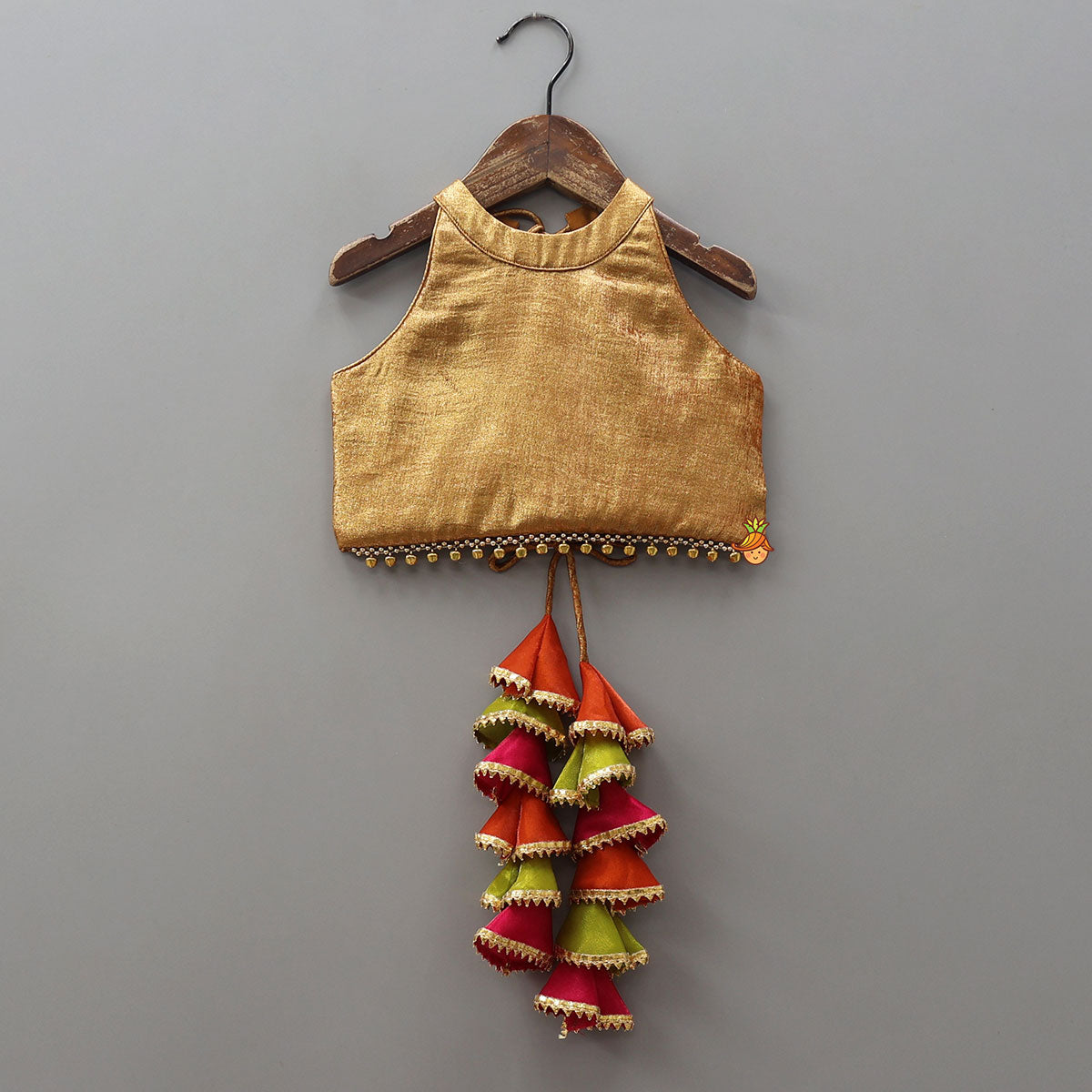 Pre Order: Sheen Finish Halter Neck Crop Top With Crushed Lehenga