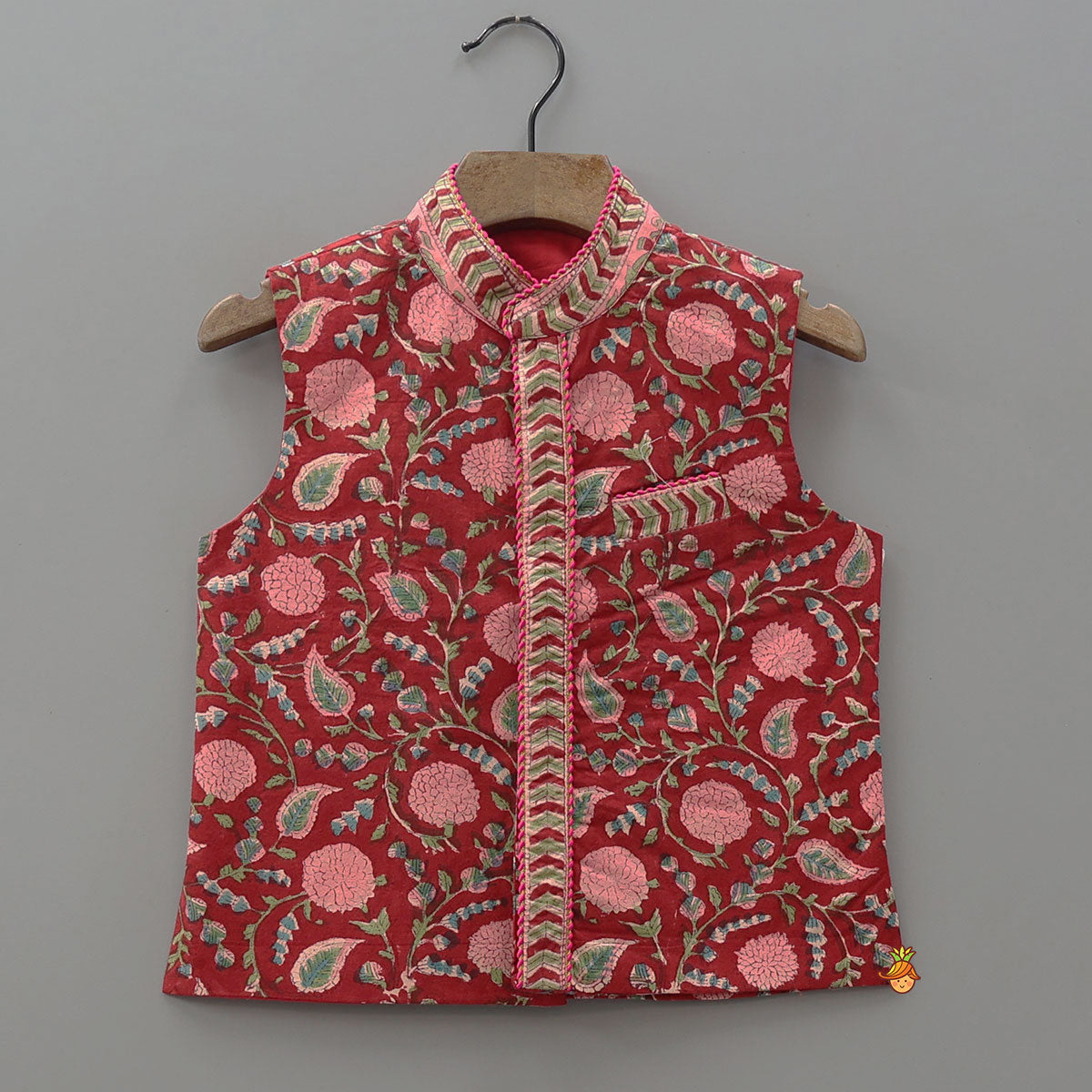 Pre Order: Ethnic Kurta With Pocket Detail Jacket And Dhoti
