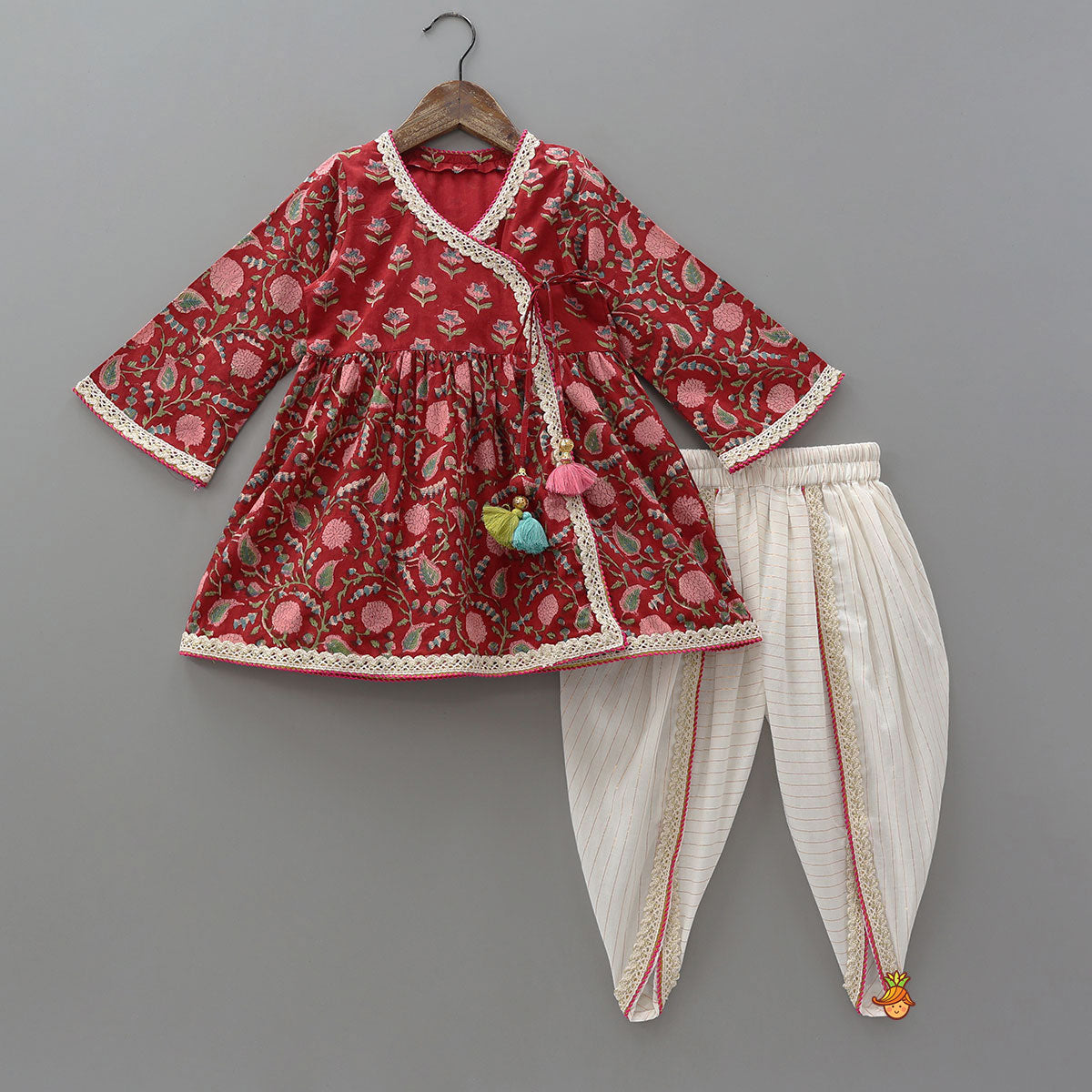 Pre Order: Elegant Floral Angarkha Kurti And Tulip Pant