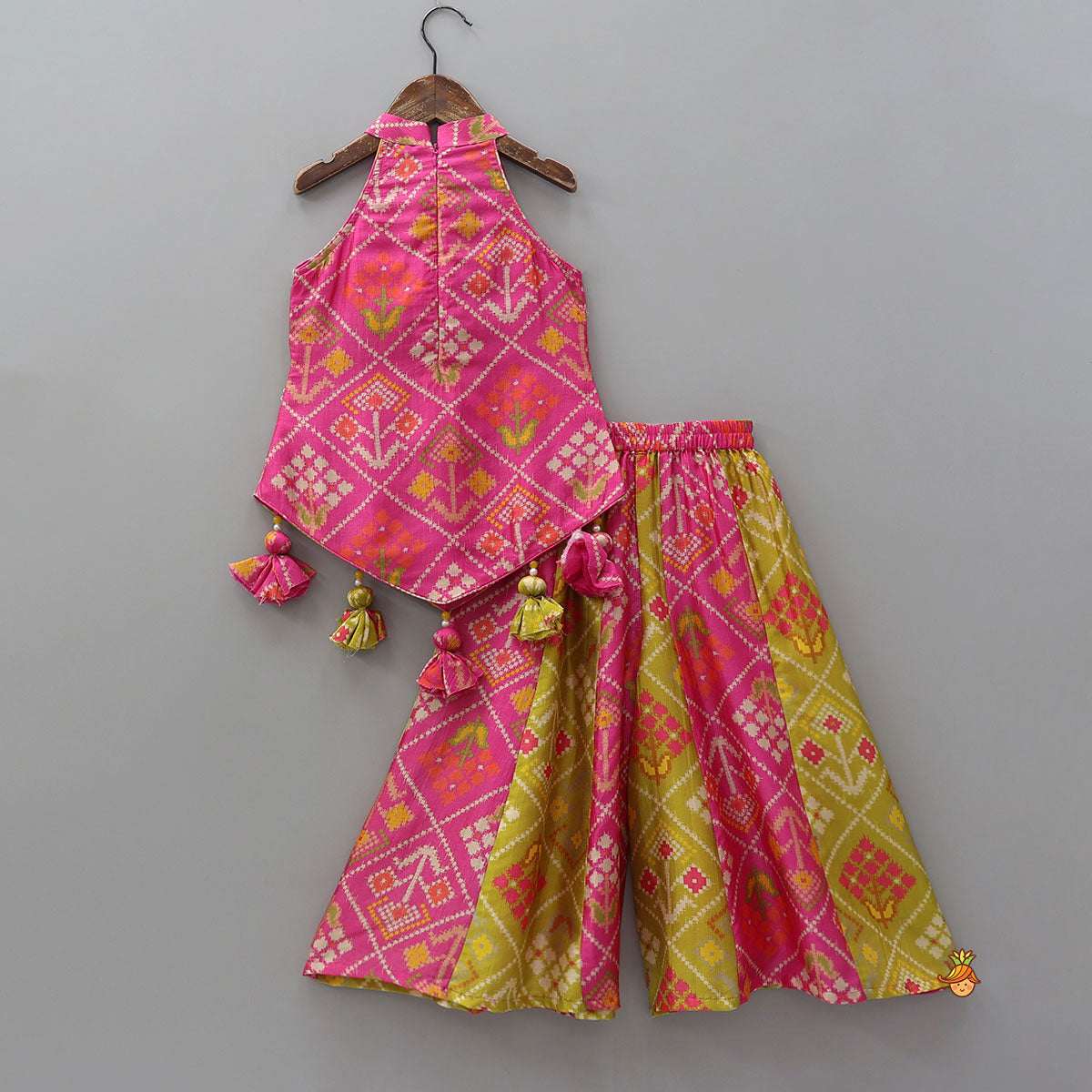 Patola Inspired Embroidered Halter Top With Flared Palazzo