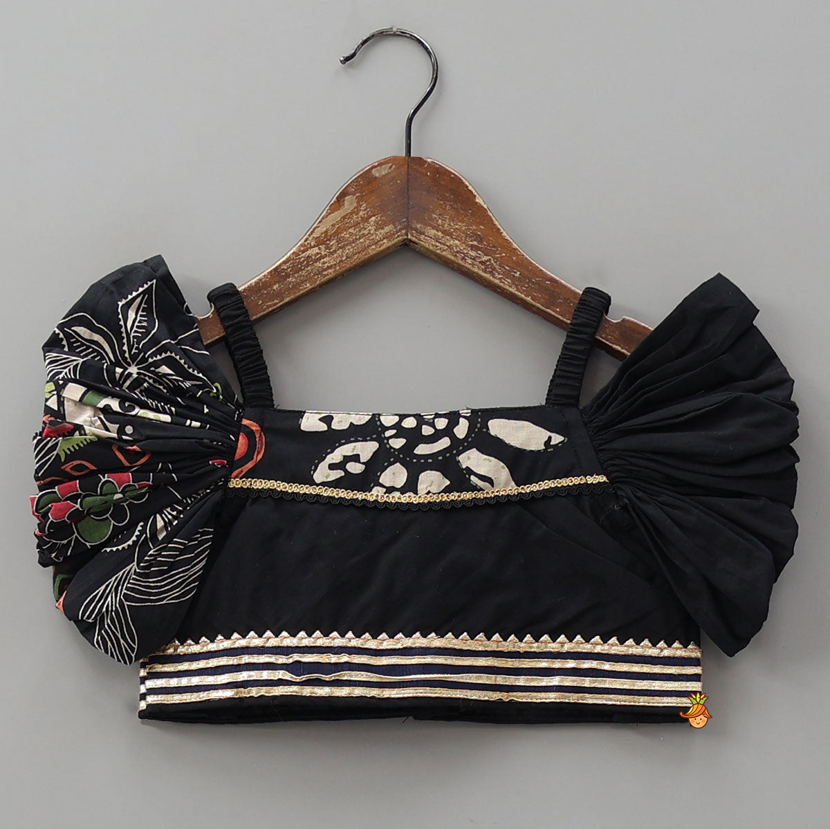 Elasticated Strappy Crop Top And Lehenga With Dupatta And Sling Bag