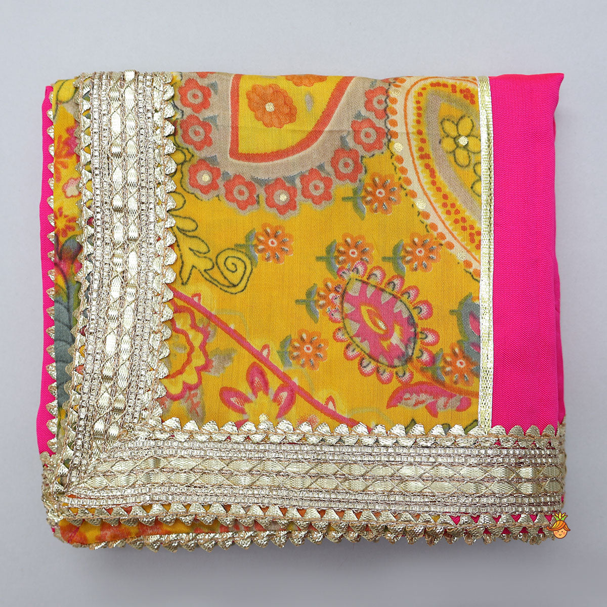 Lace Detailed Top With Paisley Printed Lehenga And Dupatta