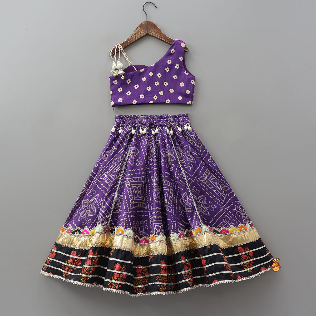 Pre Order: Stylish Bandhani Printed Festive Crop Top And Lehenga