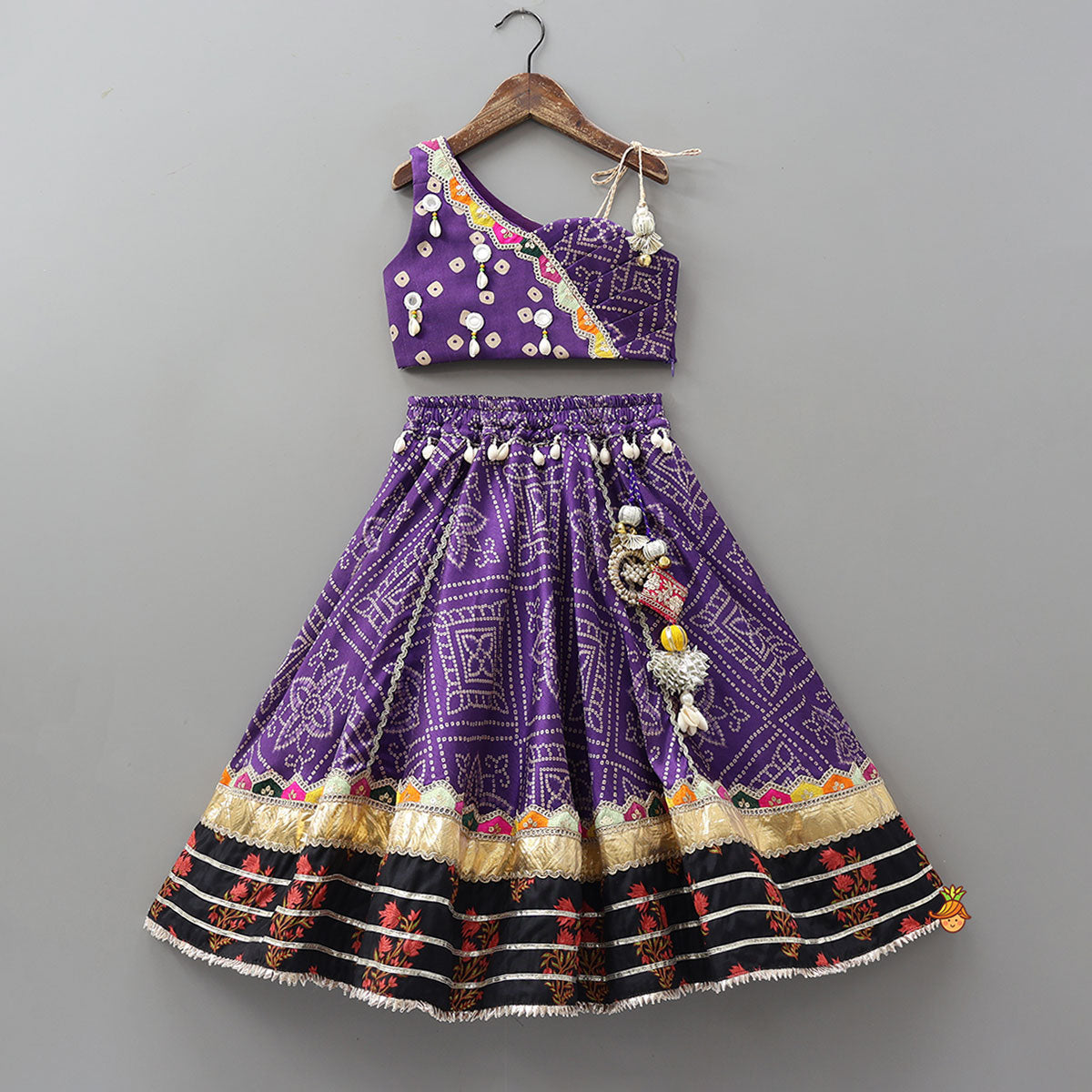 Pre Order: Stylish Bandhani Printed Festive Crop Top And Lehenga