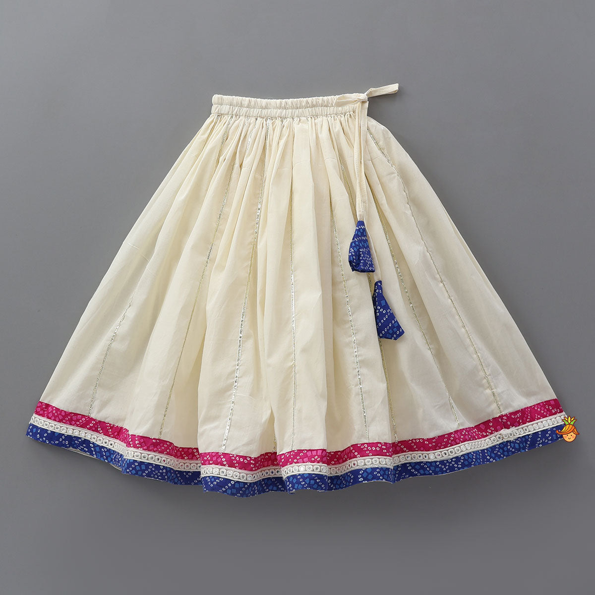 Pre Order: Bandhani Print Embroidered Crop Top With Flared Lehenga