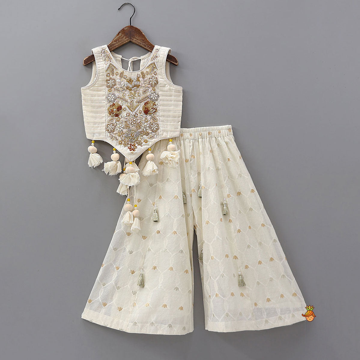 Pre Order: Stunning Tassel Detailed Floral Embroidery Top With Palazzo