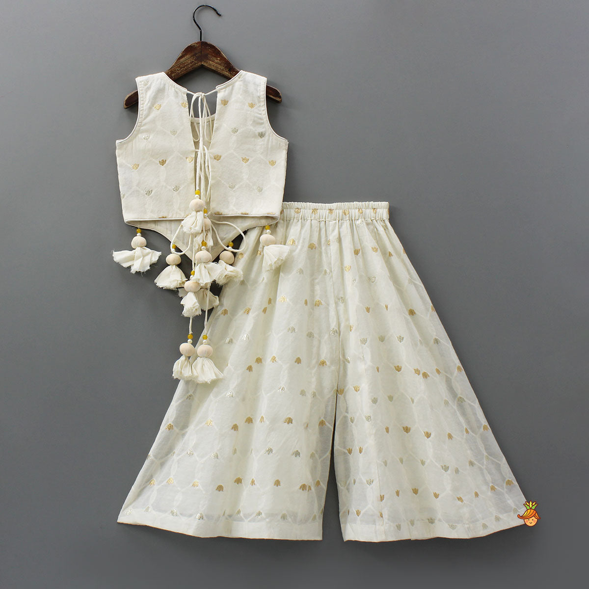 Pre Order: Stunning Tassel Detailed Floral Embroidery Top With Palazzo