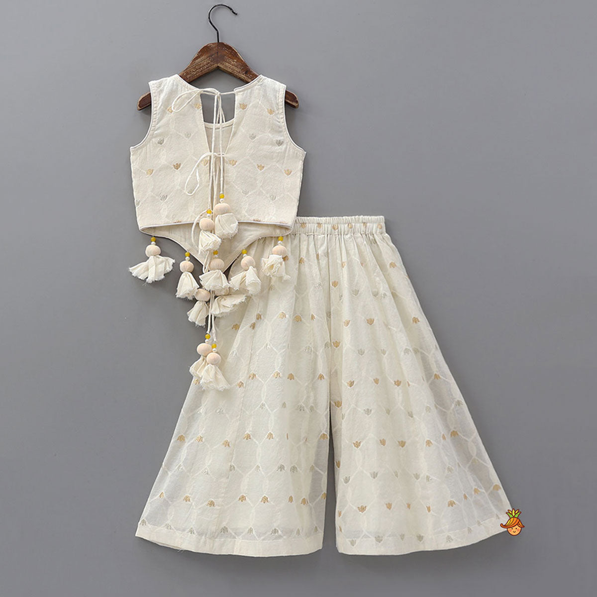 Pre Order: Stunning Tassel Detailed Floral Embroidery Top With Palazzo