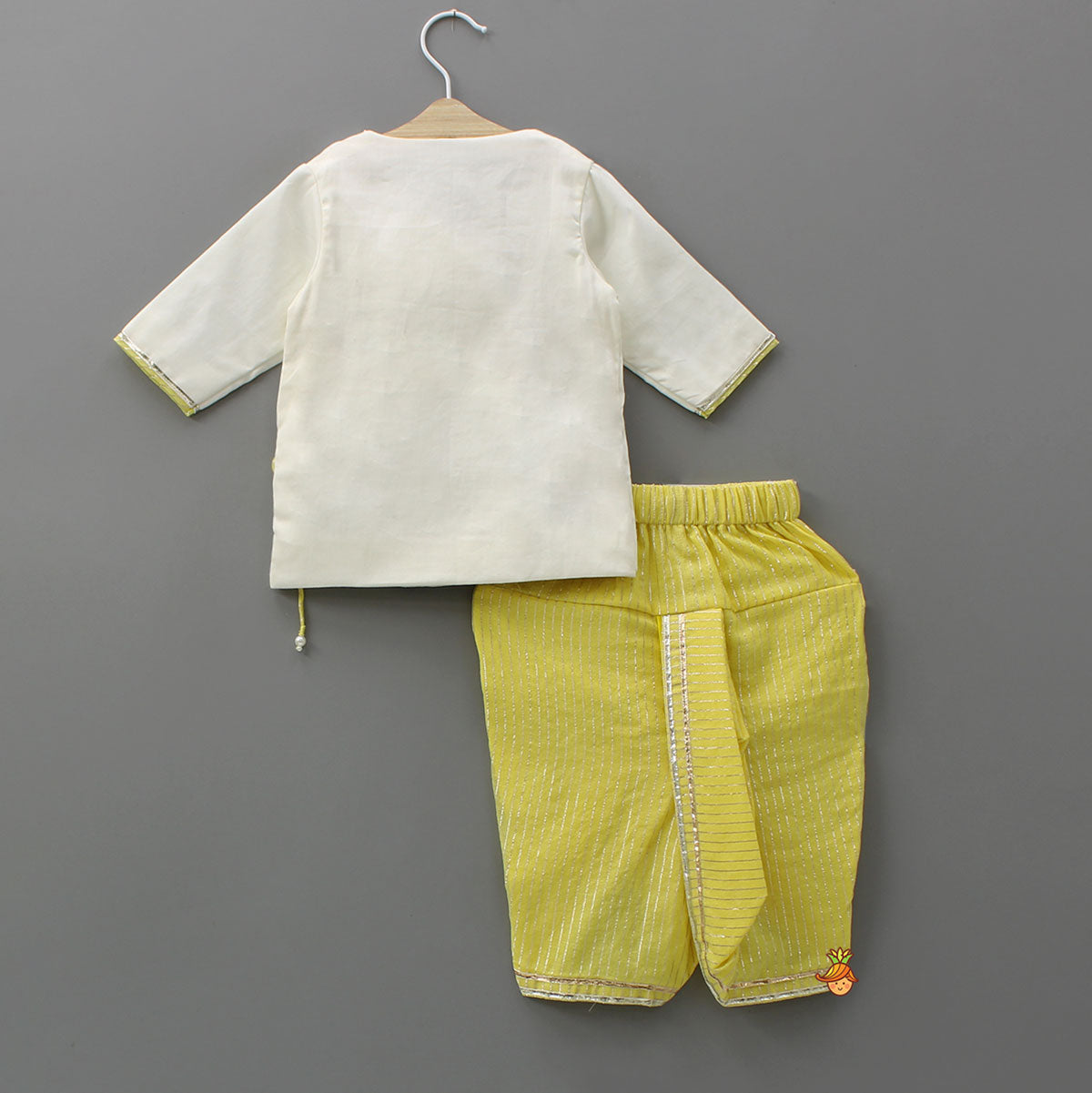Pre Order: Ganesha Embroidered Angrakha Kurta With Striped Dhoti