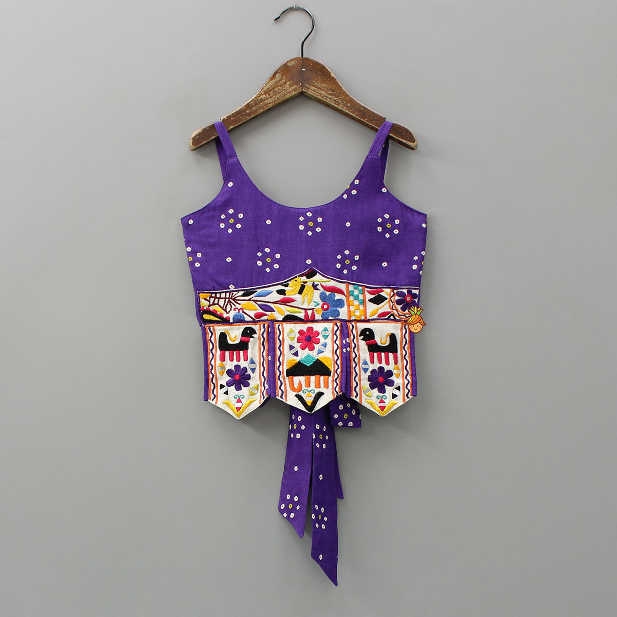 Pre Order: Bandhani Printed Embroidered Patchwork Top With Lehenga